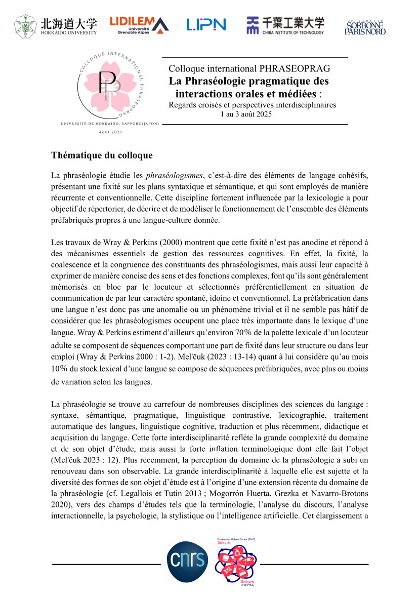 La Phraséologie pragmatique des interactions orales et médiées : Regards croisés et perspectives interdisciplinaires