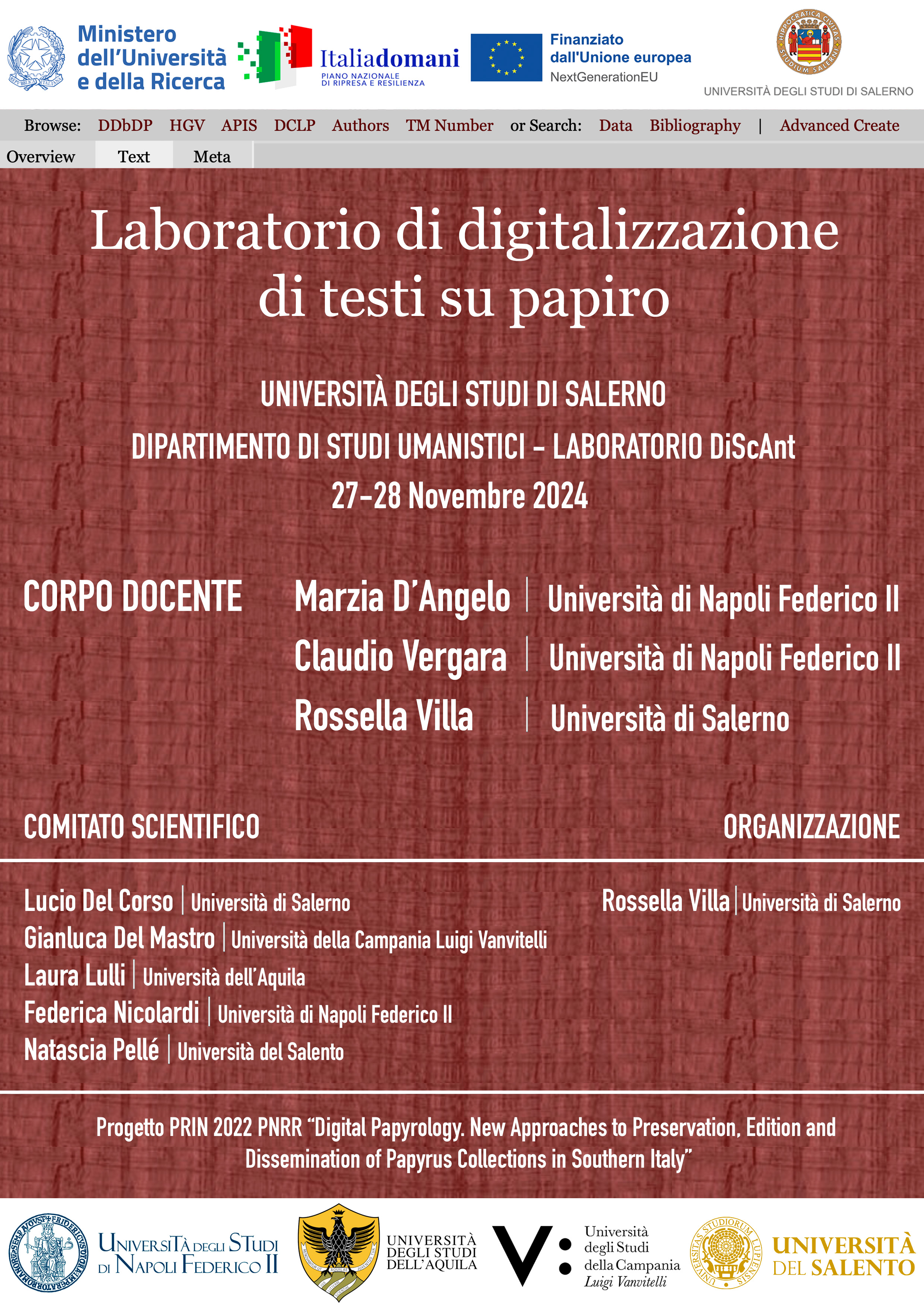 Laboratorio di digitalizzazione di testi su papiro